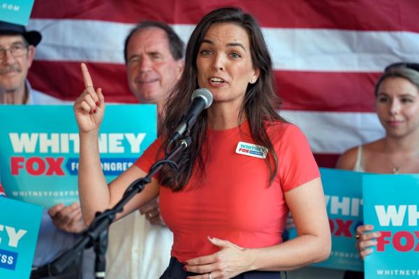 Whitney Fox, Democratic candidate, at a campaign rally. 