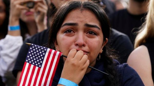 Some of Ms Harris's supporters were in tears at her co<em></em>ncession speech. Pic: Reuters