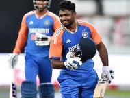 Sanju Samson celebrates after scoring century in 1st T20I against South Africa. (Picture Credit: X/@BCCI)