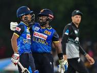 Sri Lanka's Dunith Wellalage (L) and captain Charith Asalanka celebrate after Sri Lanka won by 4 wickets during the first Twenty20 internatio<em></em>nal cricket match between Sri Lanka and New Zealand. (Image: AFP)