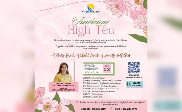 OrphanCare will host a fundraising High Tea on Nov 23 at Berjaya Times Square to help secure the funds needed to sustain its operations. - Source: @OrphanCare (Instagram)