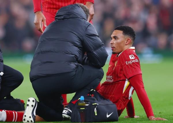 Trent Alexander Arnold of Liverpool receives treatment for an injury 