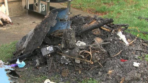 Debris outside the flat wher<em></em>e the fire was