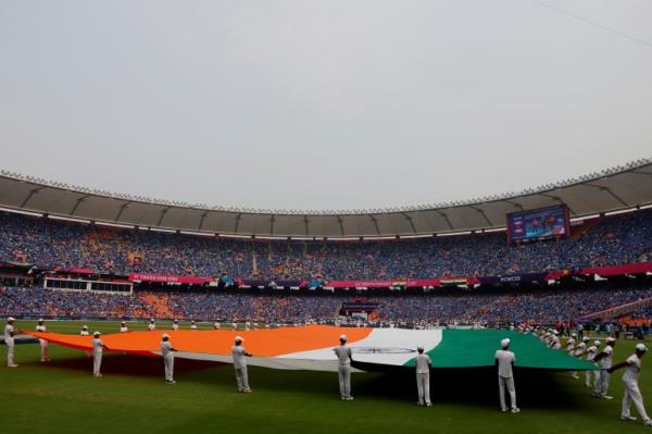 India's flag at an ICC Cricket World Cup 2023 match in Ahmedabad