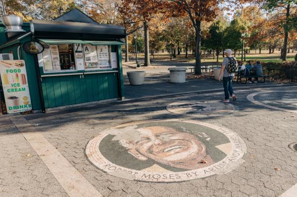 The Robert Moses mosaic lies in the park.