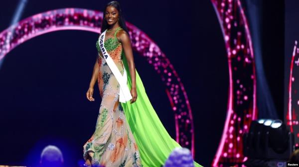 Chidimma Adetshina, representing Nigeria, walks on stage during the 73rd Miss Universe pageant in Mexico City, Nov. 16, 2024. 