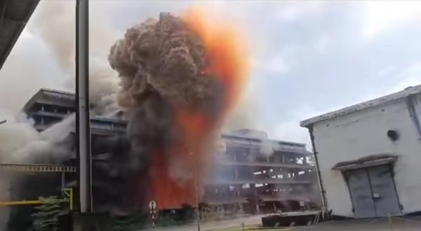 Screengrab of a video on social media shows the fire and explosion at the furnace workshop. — The Borneo Post pic 