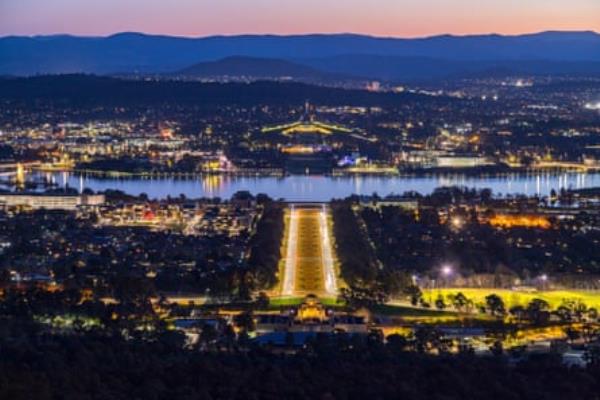 Aerial view of Canberra at dusk