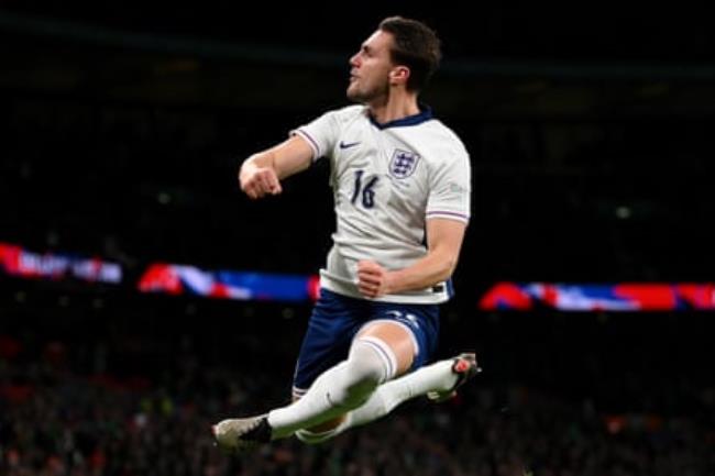 Taylor Harwood-Bellis celebrates scoring England’s fifth goal against Republic of Ireland.