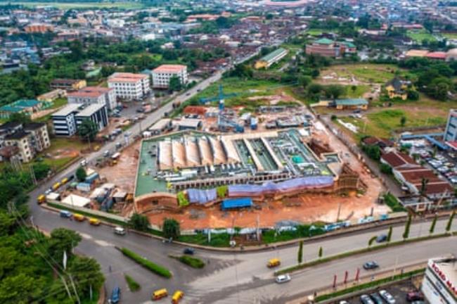 An aerial view of the Mowaa campus under construction.